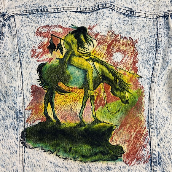 Bristol Blues End Of The Trail Hand Painted Indian Denim Jacket USA Large L Vtg - Picture 7 of 9